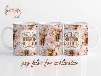Funny Highland Cow Mug Wrap, Highland Cow Press Sublimation Png, Highland Cow Coffee Mug PNG Sublimation PrintingLife 