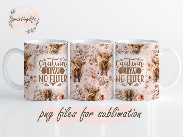 Funny Highland Cow Mug Wrap, Highland Cow Press Sublimation Png, Highland Cow Coffee Mug PNG Sublimation PrintingLife 