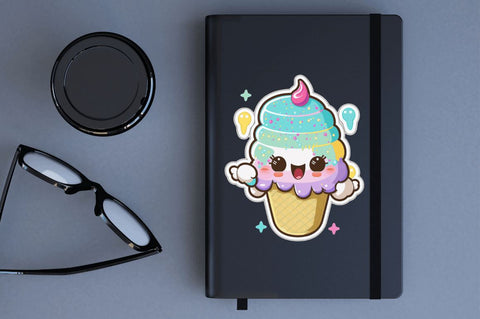 Funny Ice Cream characters with glitter Stickers Bundle Sublimation Regulrcrative 
