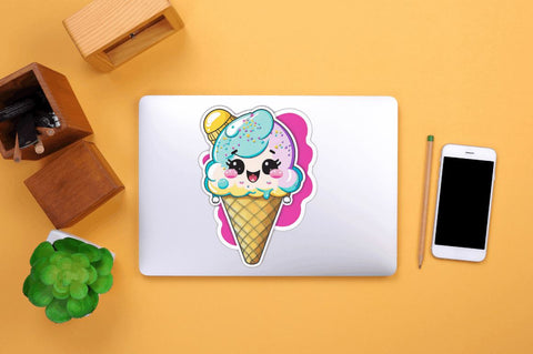 Funny Ice Cream characters with glitter Stickers Bundle Sublimation Regulrcrative 
