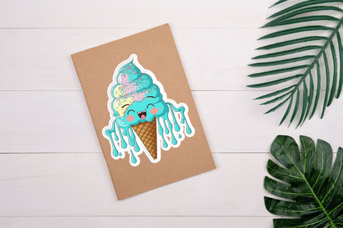 Funny Ice Cream characters with glitter Stickers Bundle Sublimation Regulrcrative 