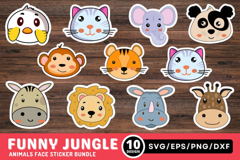 Funny Jungle Animals Faces Sticker Svg Bundle SVG Regulrcrative 