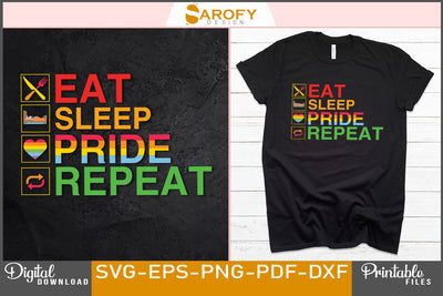 Funny LGBTQ pride month eat sleep pride repeat SVG Sarofydesign 