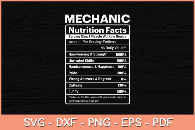 Funny Mechanic Nutrition Facts Svg Cutting File SVG artprintfile 