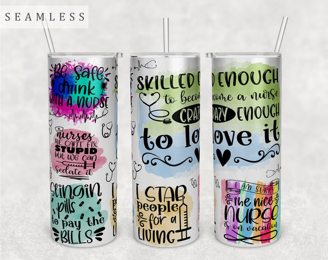 Funny Nurse Quotes Tumbler Wrap, 20 Oz Skinny Tumbler Sublimation Design, Seamless Funny Nurse Sayings Tumbler PNG Sublimation HappyDesignStudio 