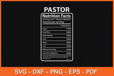 Funny Nutrition Facts Pastor Svg Cutting File SVG Helal 