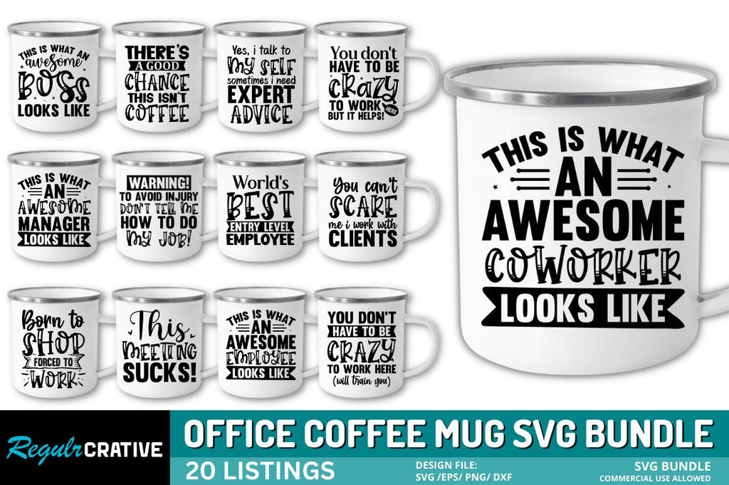 Funny Office Coffee Mug SVG Bundle - So Fontsy