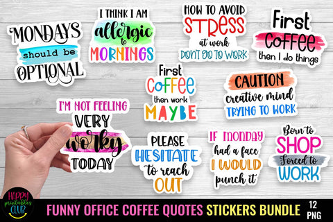 Funny Office Stickers Bundle I Sarcastic Quotes Stickers PNG Sublimation Happy Printables Club 