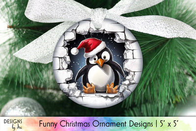 Funny Penguin Christmas Ornament Design Sublimation Designs by Ira 