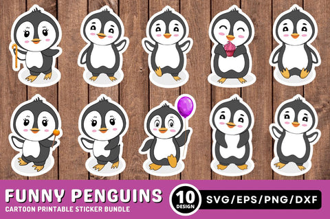 Funny Penguins Sticker Svg Bundle SVG Regulrcrative 
