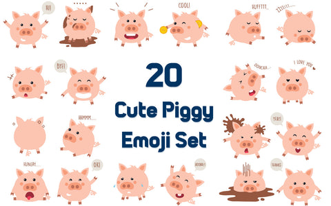 Funny pigs cartoon characters set. flat collection of little cute animals in various situations, singing, acting, dancing, and having fun. SVG naemmiah021 