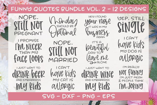 Funny Quotes Bundle Vol. 2 - 12 Designs SVG Grace Lynn Designs