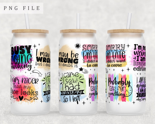 Funny Quotes Libbey Glass Can Wrap, 16oz Glass Can Sublimation Design, Funny Sayings Glass Can PNG File Sublimation HappyDesignStudio 