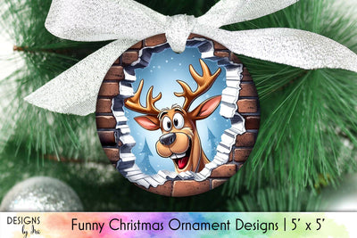 Funny Reindeer Christmas Ornament Sublimation Design Sublimation Designs by Ira 