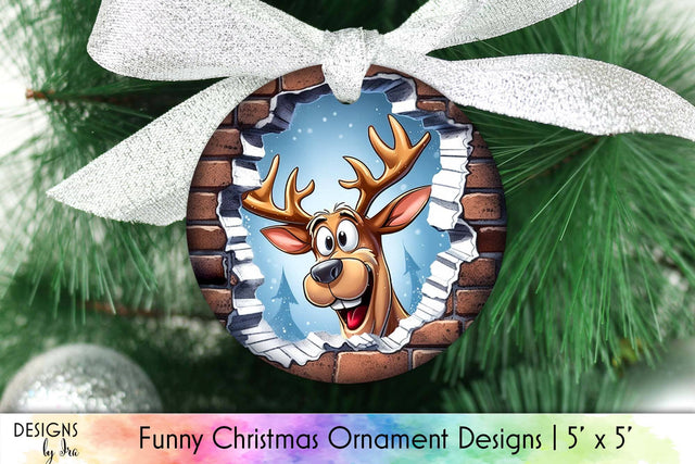 Funny Reindeer Christmas Ornament Sublimation Design Sublimation Designs by Ira 