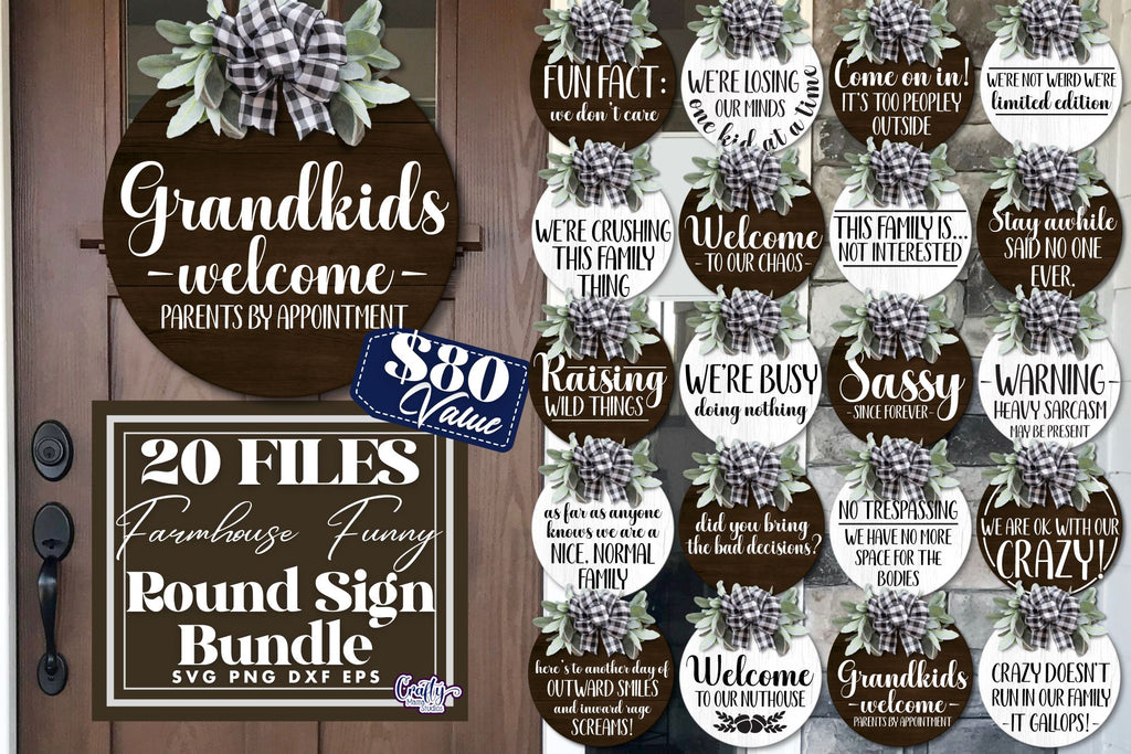 Funny Round Farmhouse Sign Bundle | Round Sign Home Bundle - So Fontsy