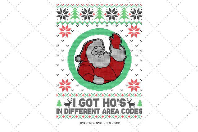 Funny Santa, Ugly Christmas, Ugly Xmas Sweater, Ugly Santa Sweater, I Got Hos, Santa Claus Svg, Santa Claus Tshirt Svg SVG SVG Digital Designer 