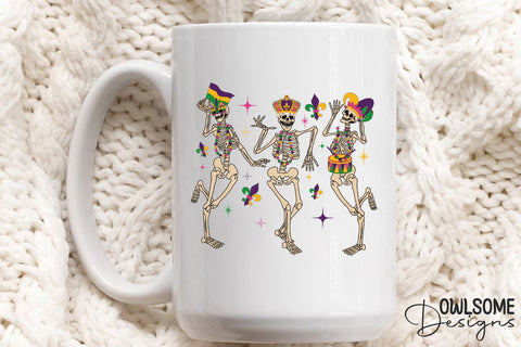 Funny Skeleton Dancing Mardi Gras PNG Sublimation Owlsome.Designs 