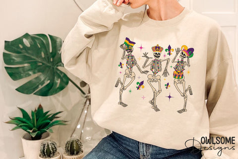 Funny Skeleton Dancing Mardi Gras PNG Sublimation Owlsome.Designs 