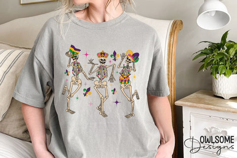 Funny Skeleton Dancing Mardi Gras PNG Sublimation Owlsome.Designs 
