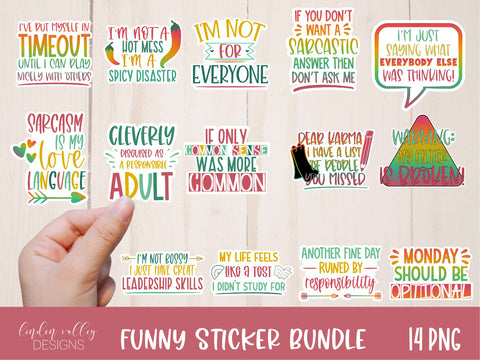 Funny Sticker Bundle-Set of 14 PNG Stickers Sublimation Linden Valley Designs 