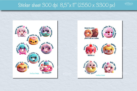 Funny Stickers Bundle| Printable Kawaii Stickers bundle png| Donuts png Sublimation Createya Design 
