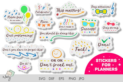 Funny stickers for planners SVG DXF set. SVG Arts By Naty 