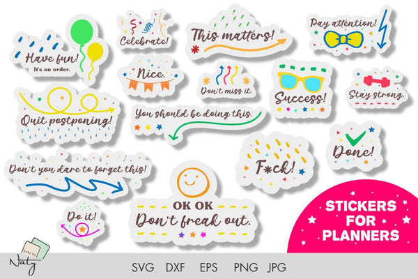 Funny stickers for planners SVG DXF set. - So Fontsy