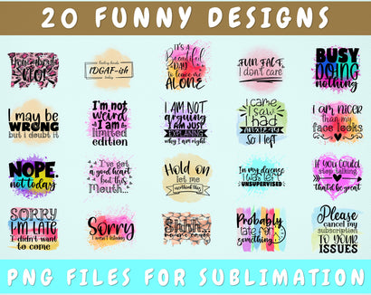 Funny Sublimation Designs Bundle, 20 Designs, Funny PNG Files For Sublimation, Sarcastic Sublimation Files Sublimation HappyDesignStudio 