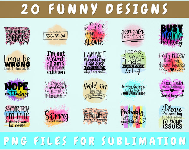 Funny Sublimation Designs Bundle, 20 Designs, Funny PNG Files For Sublimation, Sarcastic Sublimation Files Sublimation HappyDesignStudio 