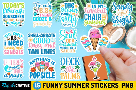 Funny Summer Stickers PNG Bundle Sublimation Regulrcrative 