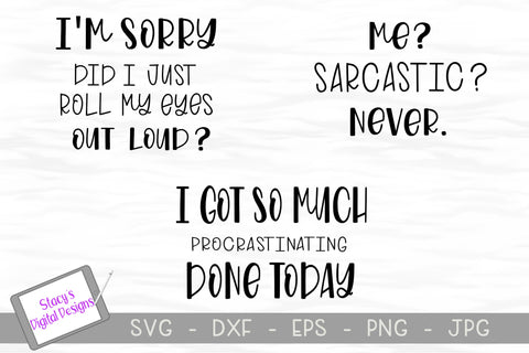 Funny SVG Bundle 1 - Procrastinating, Eye roll, Sarcastic SVG Stacy's Digital Designs 