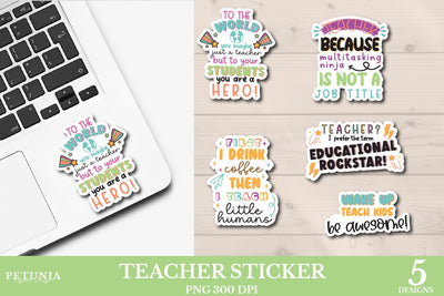 Funny Teacher Stickers | Printable Stickers Bundle Sublimation Petunia Digital Design 