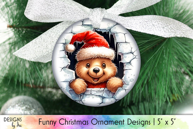 Funny Teddy Bear Christmas Ornament Design Sublimation Designs by Ira 
