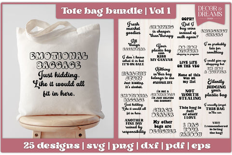 Funny Tote Bag SVG Bundle | Tote Bag Quotes Bundle | Vol 1 SVG Decor and Dreams 