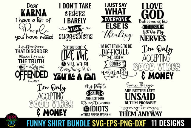 Funny Tshirt SVG Bundle I Humor SVG Bundle I Sarcastic SVG SVG Happy Printables Club 