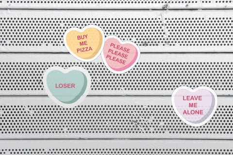 Funny Valentines Day Candy Heart Stickers. Printable PNG Sublimation OrangeBrushStudio 