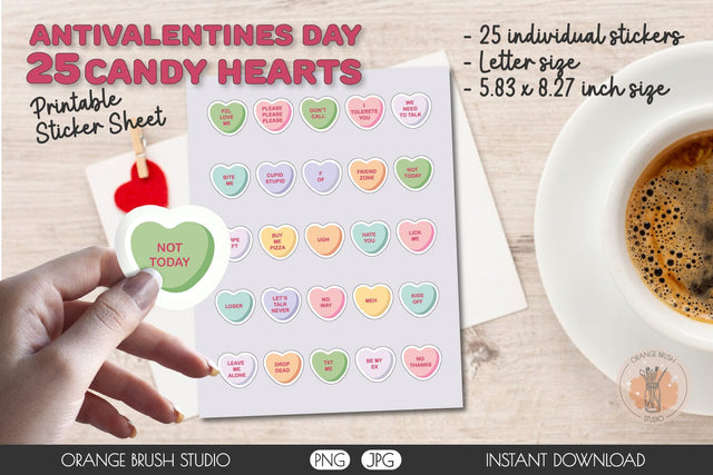 Funny Valentines Day Candy Heart Stickers. Printable PNG Sublimation OrangeBrushStudio 