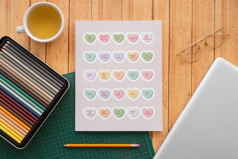 Funny Valentines Day Candy Heart Stickers. Printable PNG Sublimation OrangeBrushStudio 