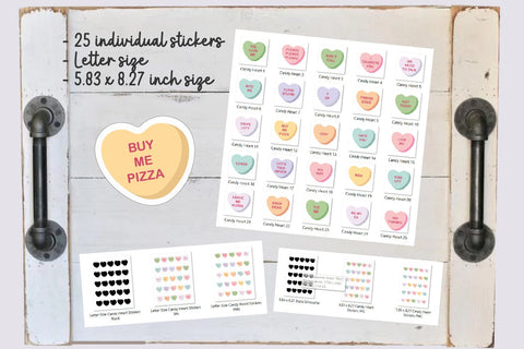 Funny Valentines Day Candy Heart Stickers. Printable PNG Sublimation OrangeBrushStudio 