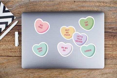 Funny Valentines Day Candy Heart Stickers. Printable PNG Sublimation OrangeBrushStudio 