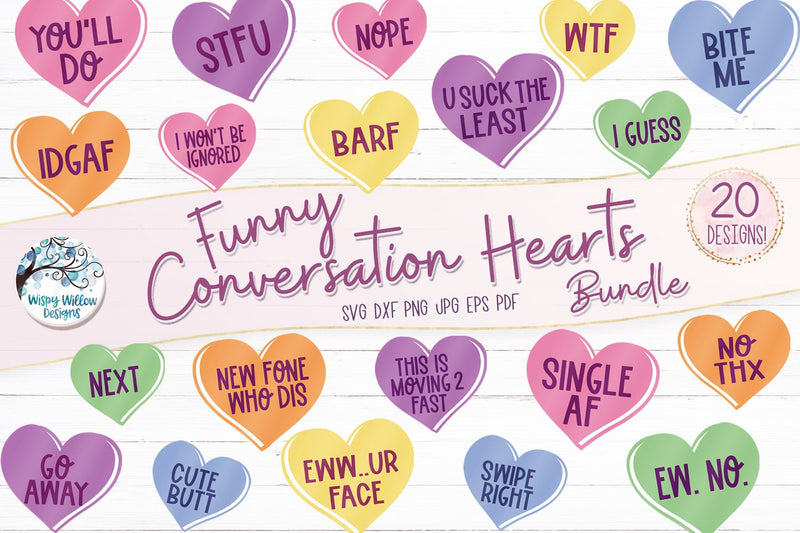 Funny Valentine's Day Conversation Hearts SVG Bundle - So Fontsy