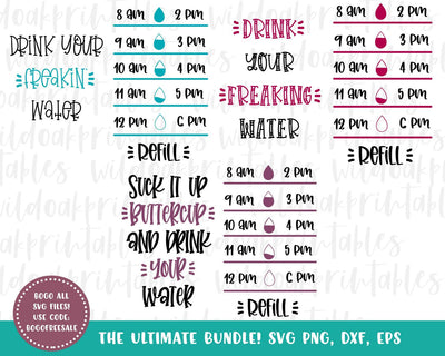 funny water bottle tracker svg, water tracker svg, funny water tracker svg, water bottle tracker clipart, drink your water svg, fitness svgs SVG WildOakSVG 