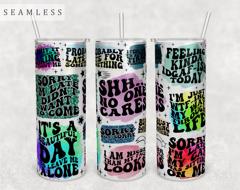 Funny Wavy Quotes Tumbler Wrap, 20 Oz Skinny Tumbler Sublimation Design, Seamless Funny Groovy Sayings Tumbler PNG Sublimation HappyDesignStudio 