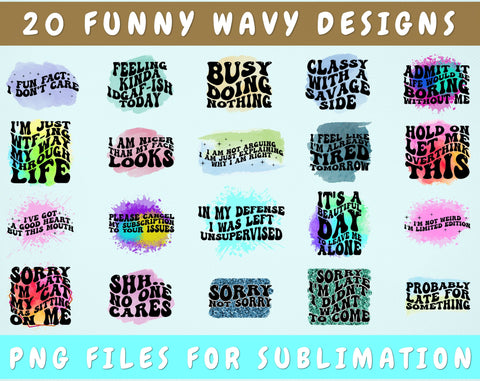 Funny Wavy Text Sublimation Designs Bundle, 20 Designs, Funny Groovy PNG Files For Sublimation, Sarcastic Sublimation Files Sublimation HappyDesignStudio 