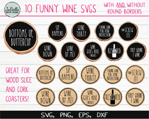 Funny Wine SVG Bundle for Coasters SVG JoBella Digital Designs 