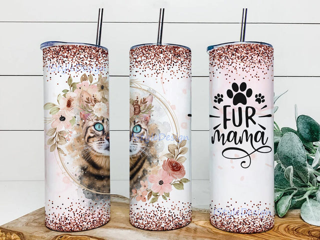 Fur Mama 20oz Skinny Tumbler, Cat Floral Tumbler Png, Mama Sublimation Png, Mama Tumbler Design, Cat Lover Gift, Digital Download Sublimation iStyleDesign 