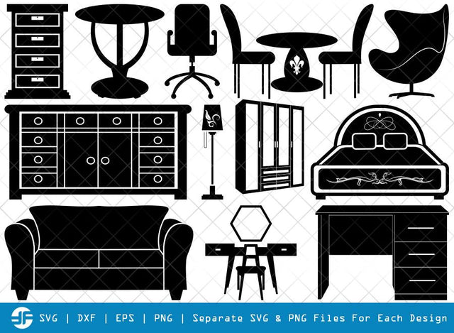 Furniture SVG Cut Files | Furniture Silhouette | Room Furniture Bundle SVG ETC Craft 