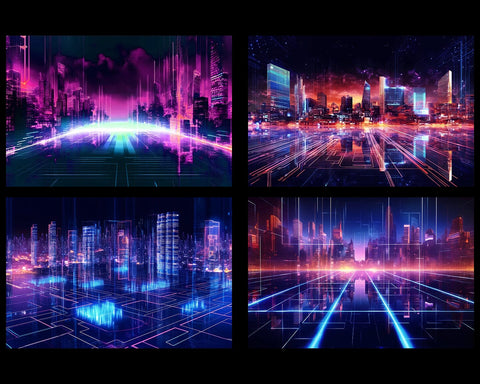 Futuristic City Cyberpunk Neon Lights, 20 Cityscape JPG Images, Skyline Sublimation nikola 
