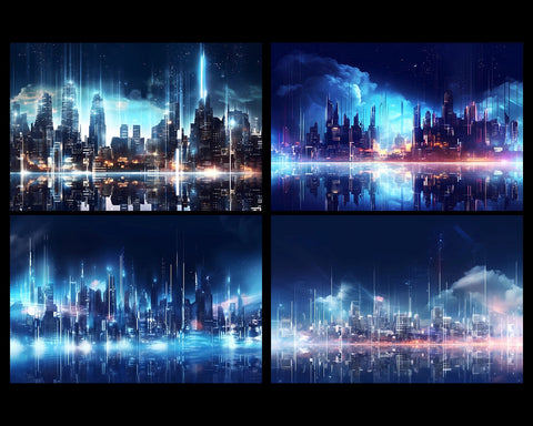 Futuristic City Cyberpunk Neon Lights, 20 Cityscape JPG Images, Skyline Sublimation nikola 